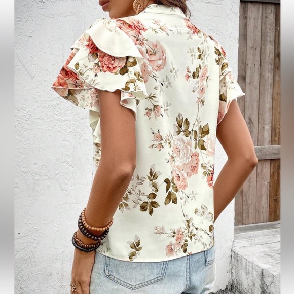 Elegant Classic Ruffle Butterfly Flutter Sleeve Top Blouse Shirt Yellow - Picture 8 of 16